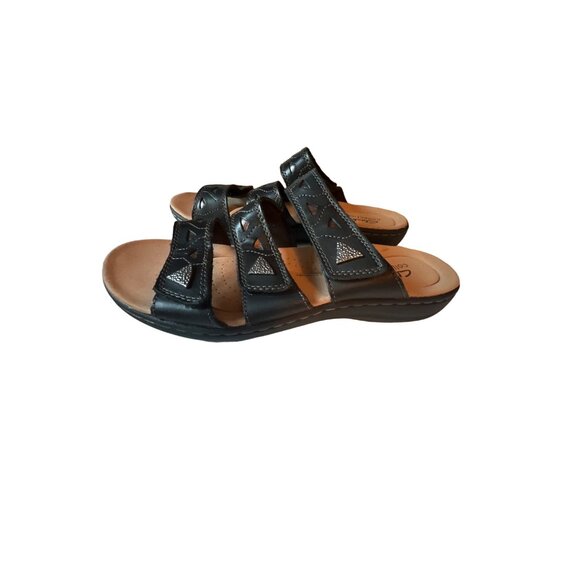 Clarks Womens Laurieann Nora Black Leather Sandals Women's Size 8 - Picture 1 of 6